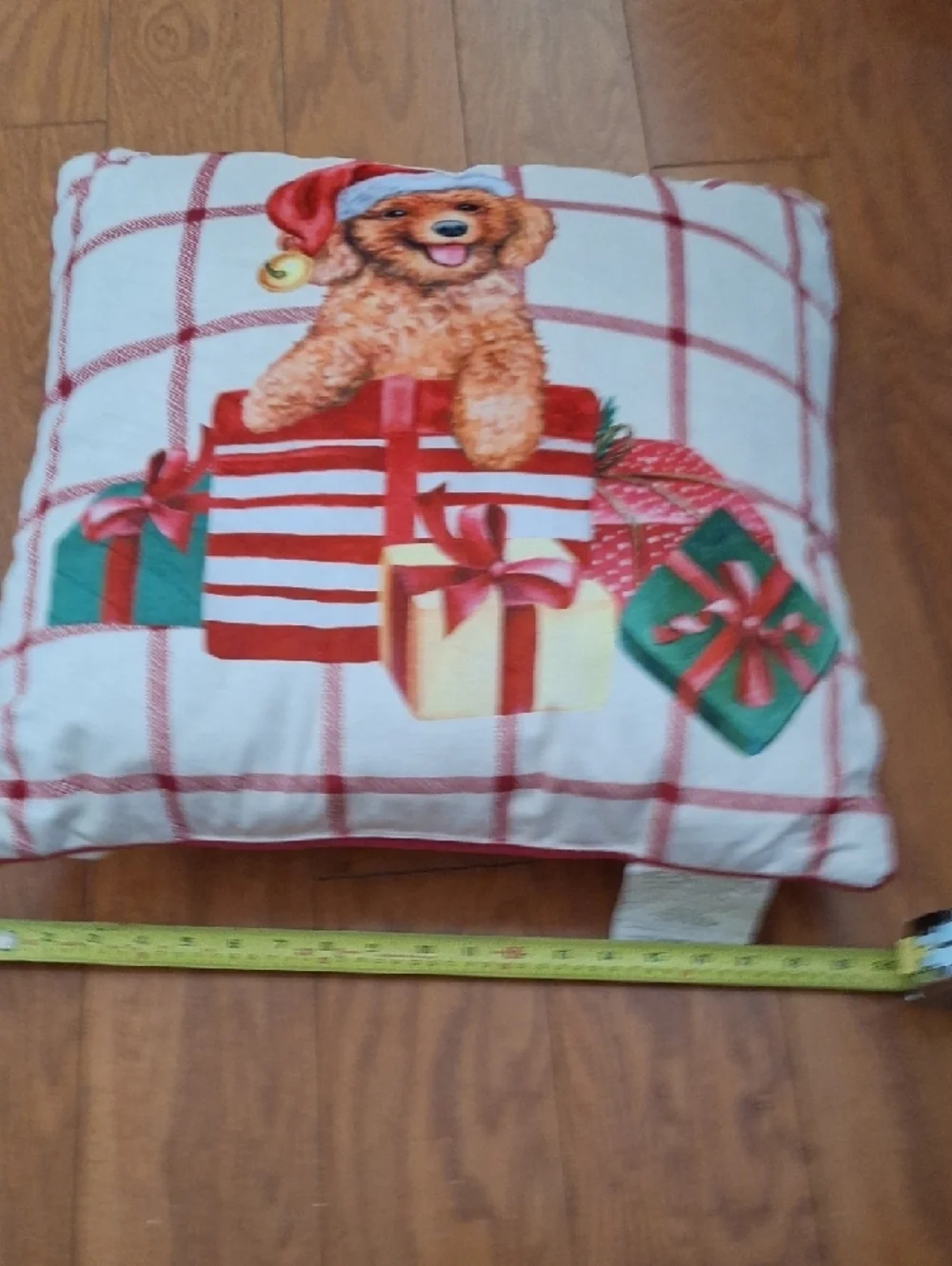 Festive Puppy Holiday Decorative Throw Pillow - Red, Green, Cream